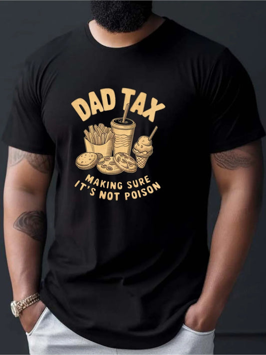1pc Dad Tax Graphic T-Shirt - Casual Cotton Tee with Geometric Food Pattern, Round Neck, Stretch Fabric