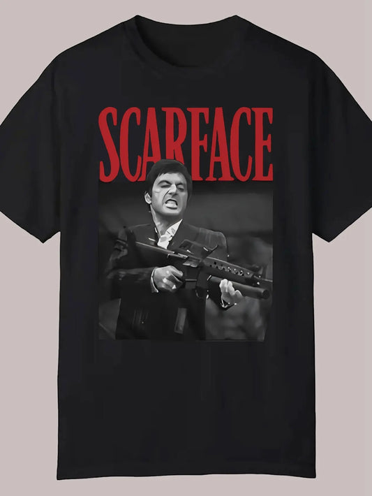 Men'S Casual Summer T-Shirt - Scarface Graphic Print, Crew Neck, Short Sleeve, Polyester, Regular Fit