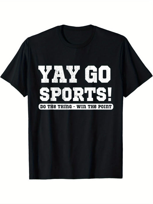 1pc Yay Go Sports! Motivational T-Shirt, 100% Cotton Crew Neck, Slight Stretch, Casual Striped Tee for Adults