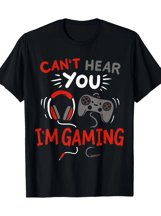 Funny 'Can't Hear You, I'm Gaming' Cotton T-Shirt - Perfect Gamer Gift, Casual & Sporty Fit for Outdoor Activities