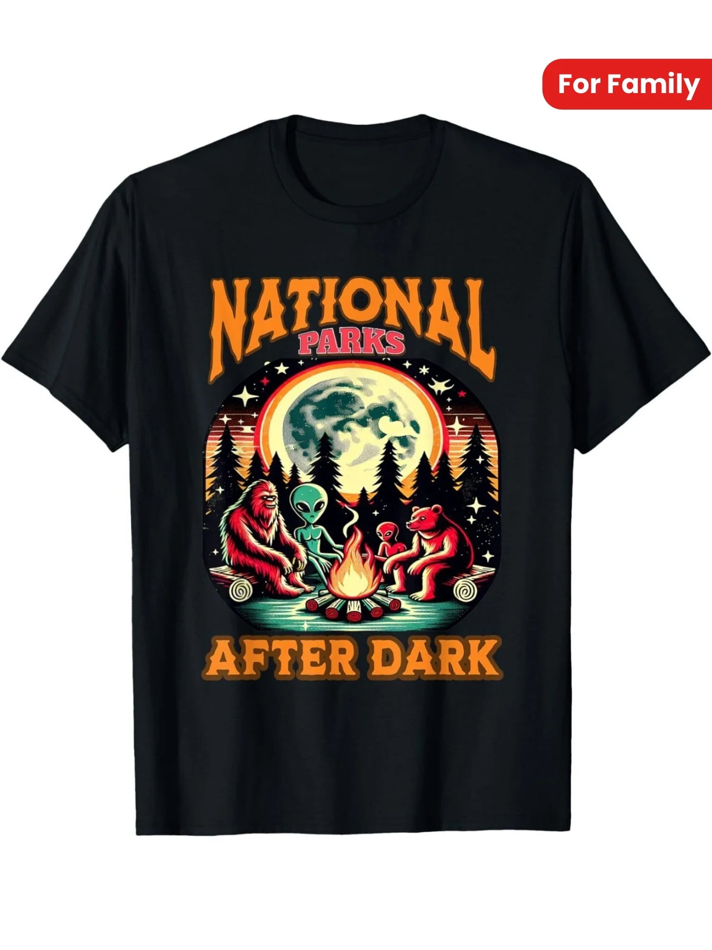 National Park After Dark in Landscapes Retro Vintage Apparel T-Shirt, Regular-Fit, Family Clothing