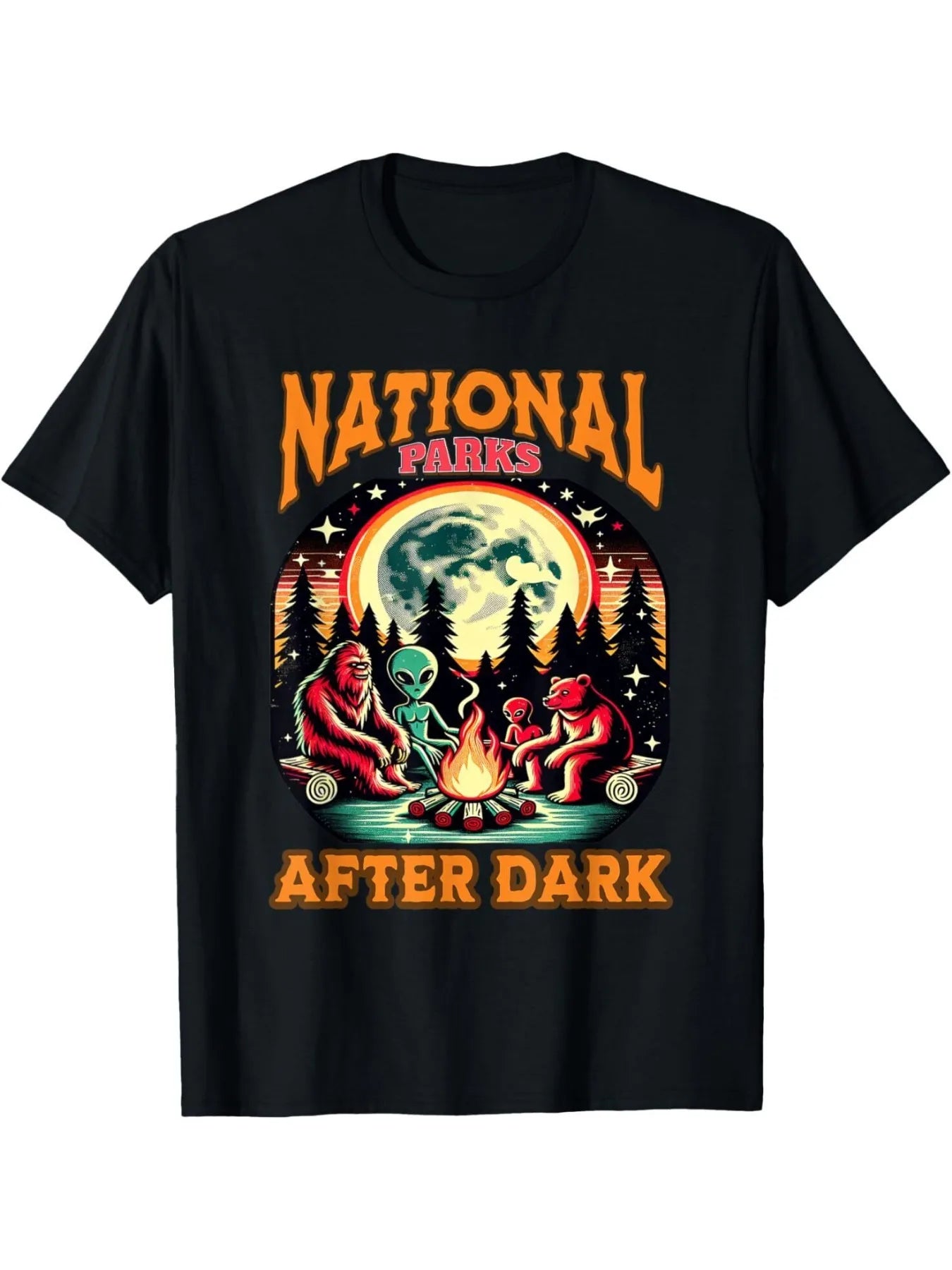 National Park After Dark in Landscapes Retro Vintage Apparel T-Shirt, Regular-Fit, Family Clothing