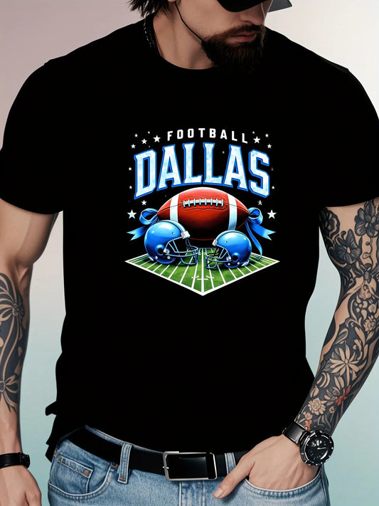 Men's Dallas Field Graphic T-Shirt - Heavyweight 220g Cotton, Round Neck, Short Sleeve