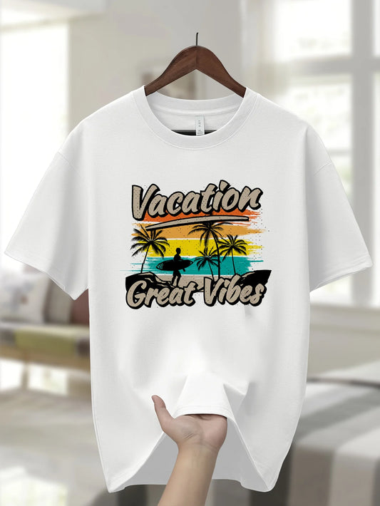 Men's Father's Day 100% Cotton T-Shirt - Casual Sports Style Crew Neck Short Sleeve Regular Fit