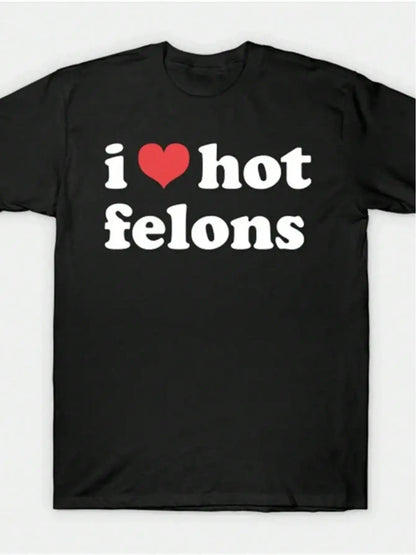 I Love Passionate Criminal Pattern Printed T-Shirt- 100% Cotton Round Neck Top- Casual Comfortable Kn