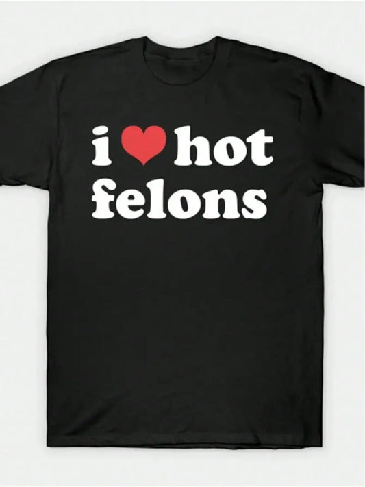 I Love Passionate Criminal Pattern Printed T-Shirt- 100% Cotton Round Neck Top- Casual Comfortable Kn