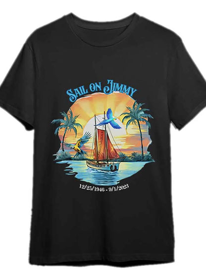 [Cotton Sail On Jimmy Tee] 100% Cotton Sail On Jimmy Graphic Tee - Casual Crew Neck T-Shirt, Regular Fit, Short Sleeve