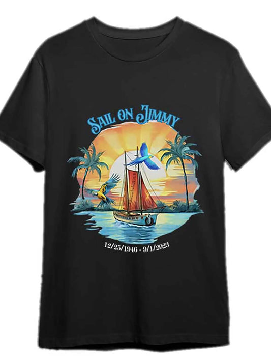 [Cotton Sail On Jimmy Tee] 100% Cotton Sail On Jimmy Graphic Tee - Casual Crew Neck T-Shirt, Regular Fit, Short Sleeve