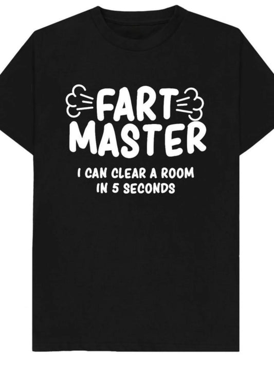 Funny 'Fart Master' Black Cotton T-Shirt - "I Can Clear a Room in 5 Seconds" Humorous Design, Soft Crew Neck Tee for Adults,