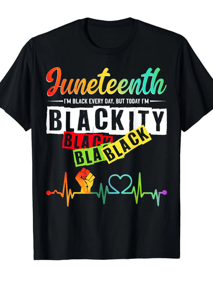 1 Juneteenth Celebration T- shirt- 100% Cotton Crewneck T- shirt With Applied Letters, Casual All- season Knit Fabric