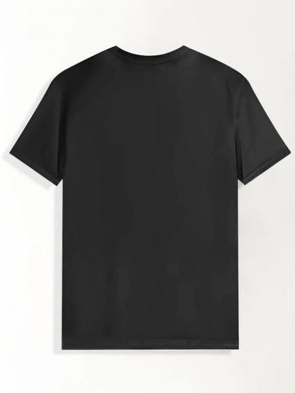 Men'S Casual "Machine Head" Graphic T-Shirt - Black Polyester, Round Neck, Summer Tee with Lion & Star Design