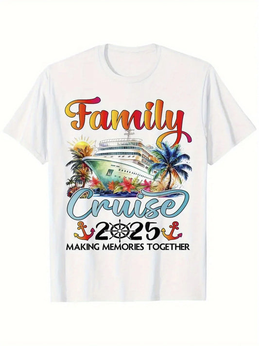 Family Cruise 2025 Matching T-Shirt -100% Cotton, White Round Neck
