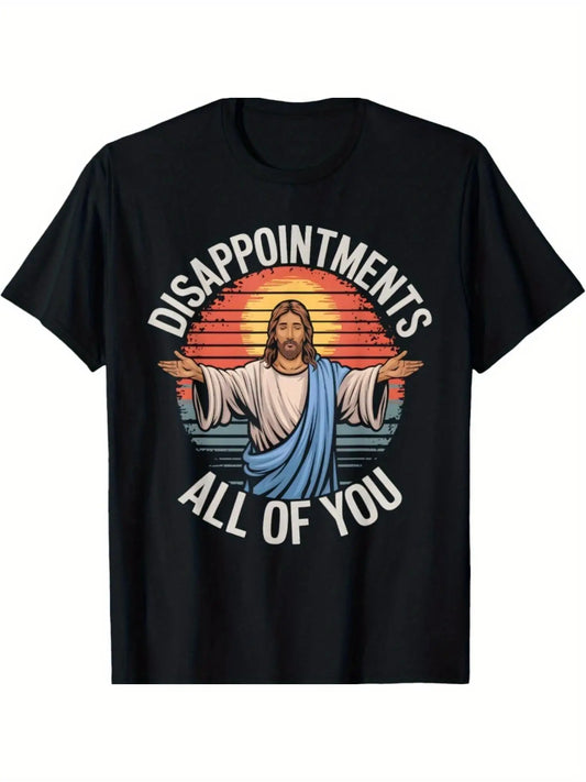Men's 100% Cotton Graphic T-Shirt - "Disappointments All Of You" Jesus Print, Casual Short Sleeve Crew Neck Tee for Casual