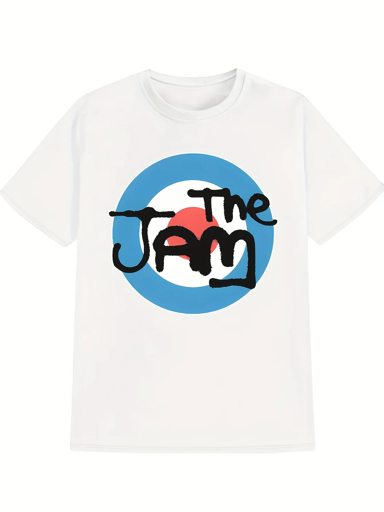 [Retro T-Shirt] Black Polyester Men's Casual Round Neck T-Shirt | Bold "THE JAM" Graphic Print,