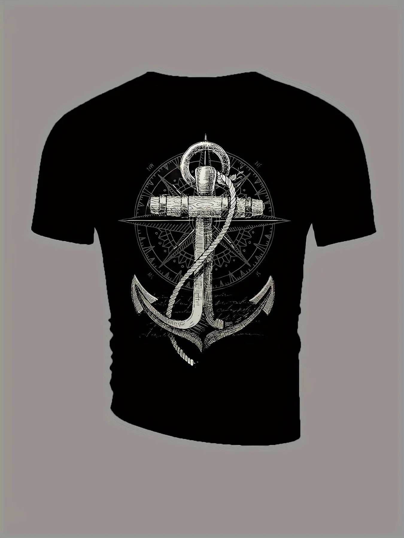 2024 Fashion Men'S Summer Casual Tees Tops Anchor Printed T Shirt Casual Male TShirt Compass Pattern T Shirts