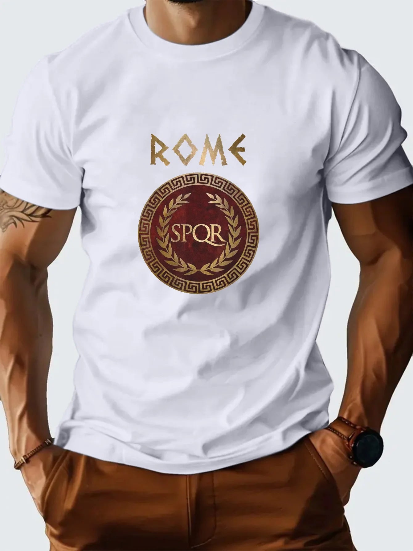 Men'S SPQR Roman Symbol Graphic T-Shirt - Short Sleeve, Crew Neck, Stretchy Polyester Blend,