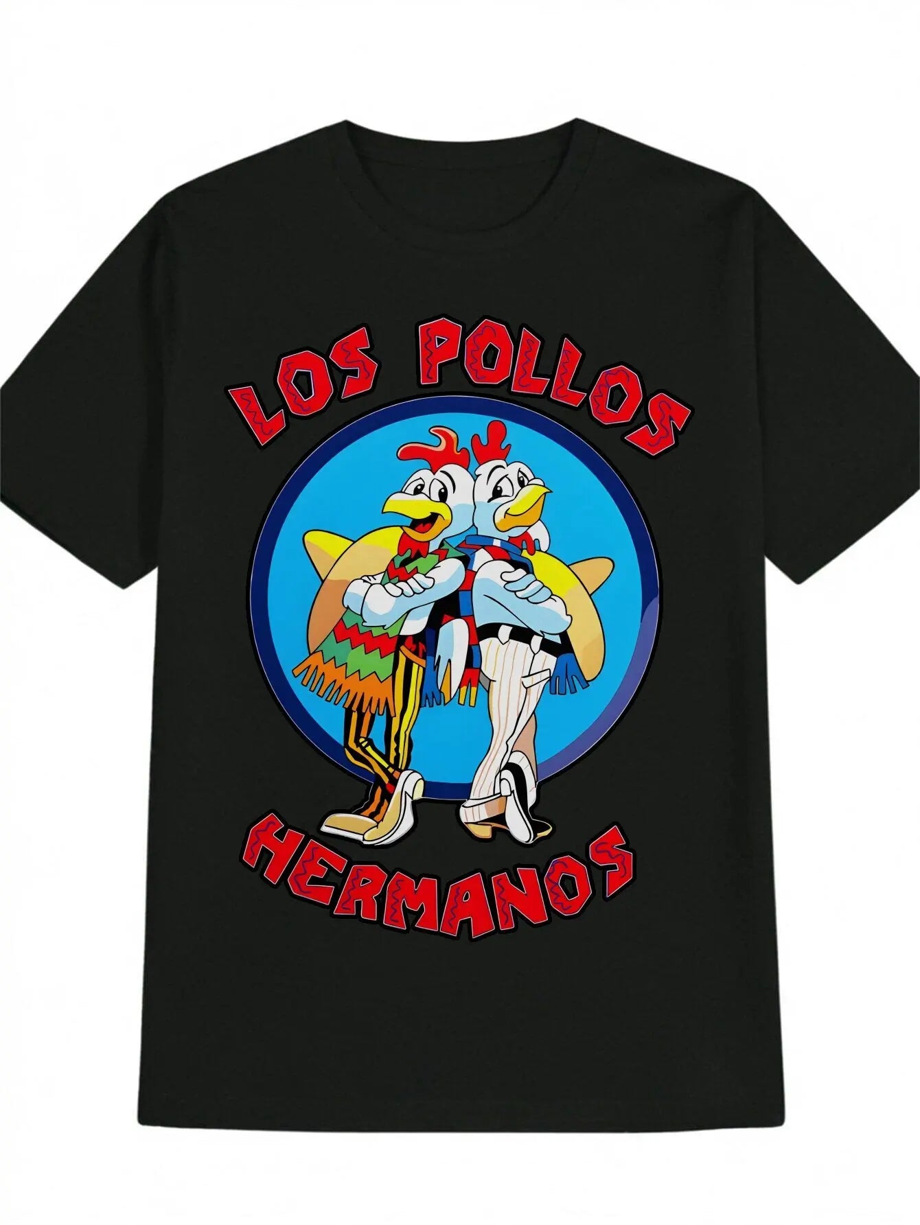 [LOS POLLOS HERMANOS Tee] LOS POLLOS HERMANOS Men's Casual Short Sleeve T-Shirt | Black Graphic with Dancing Chicken Design