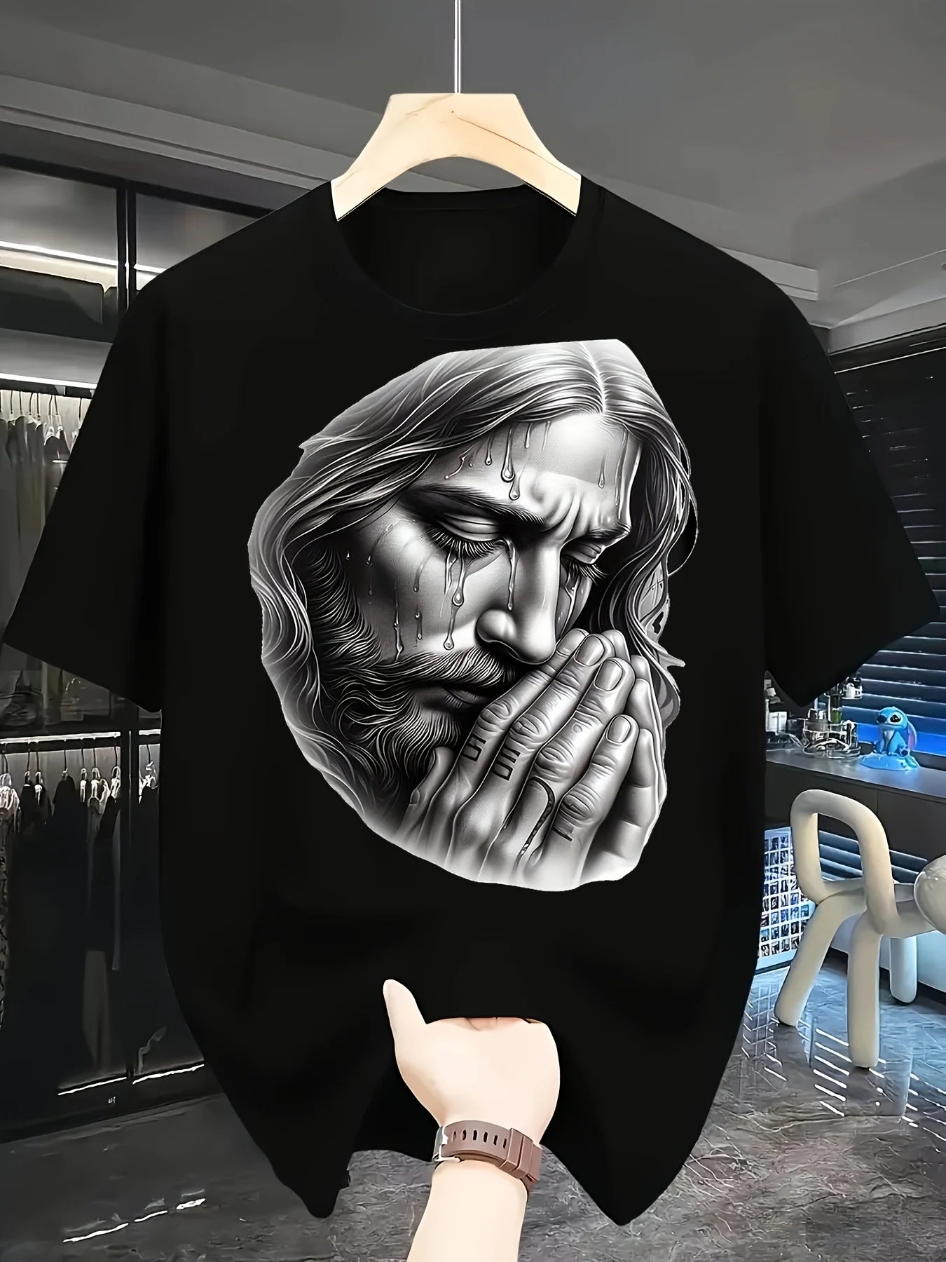 Jesus to the Streets Men's 100% Cotton 180gsm Graphic Print T-Shirt - Black Streetwear Casual Tee with Round Neck