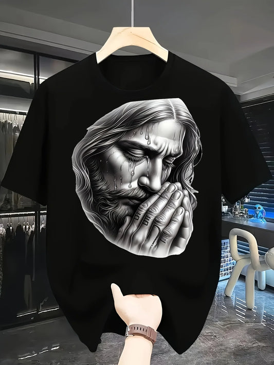 Jesus to the Streets Men's 100% Cotton 180gsm Graphic Print T-Shirt - Black Streetwear Casual Tee with Round Neck