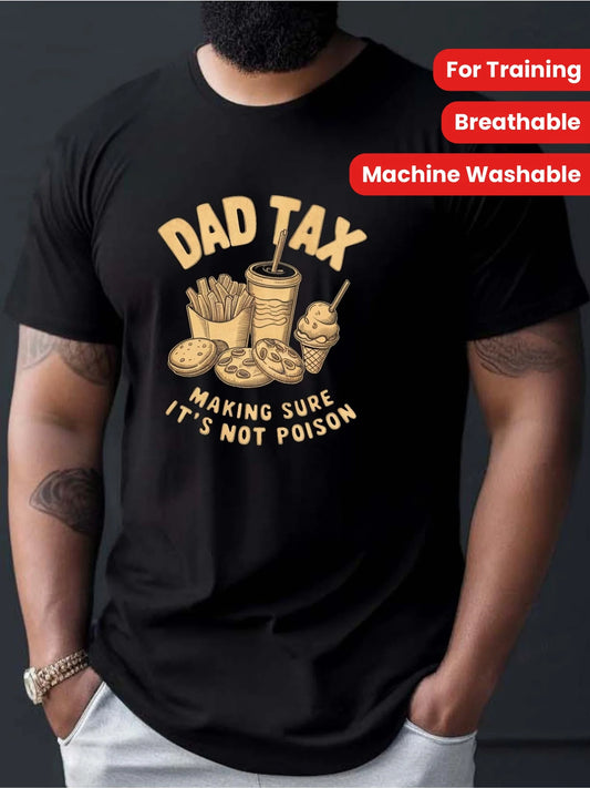 1pc Dad Tax Graphic T-Shirt - Casual Cotton Tee with Geometric Food Pattern, Round Neck, Stretch Fabric