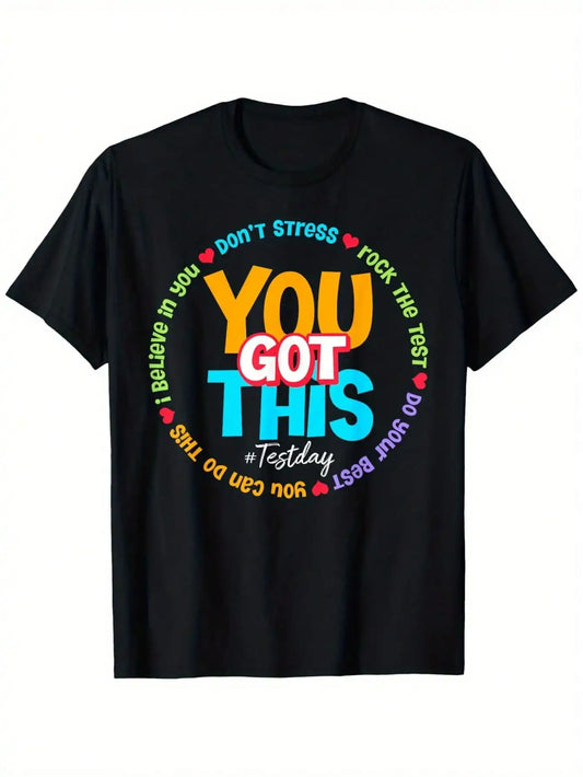 [Minimalist] Men's Motivational Teacher T-Shirt - 'You Got This' Exam Day Rock The Test Design, 100% Cotton,