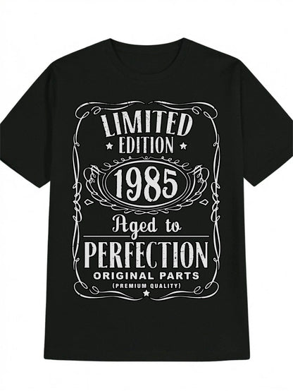 Limited Edition 1985 Aged to Perfection Men'S T-Shirt - Black Casual Crew Neck, Vintage-Inspired Print, Perfect Gift for Men