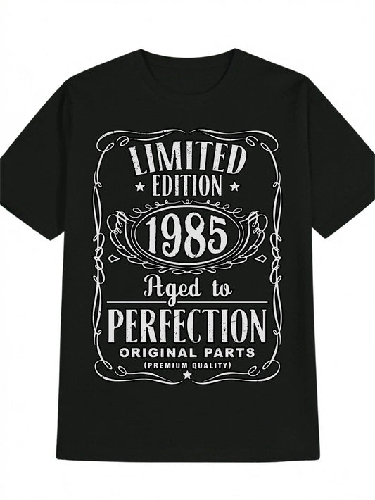 Limited Edition 1985 Aged to Perfection Men'S T-Shirt - Black Casual Crew Neck, Vintage-Inspired Print, Perfect Gift for Men