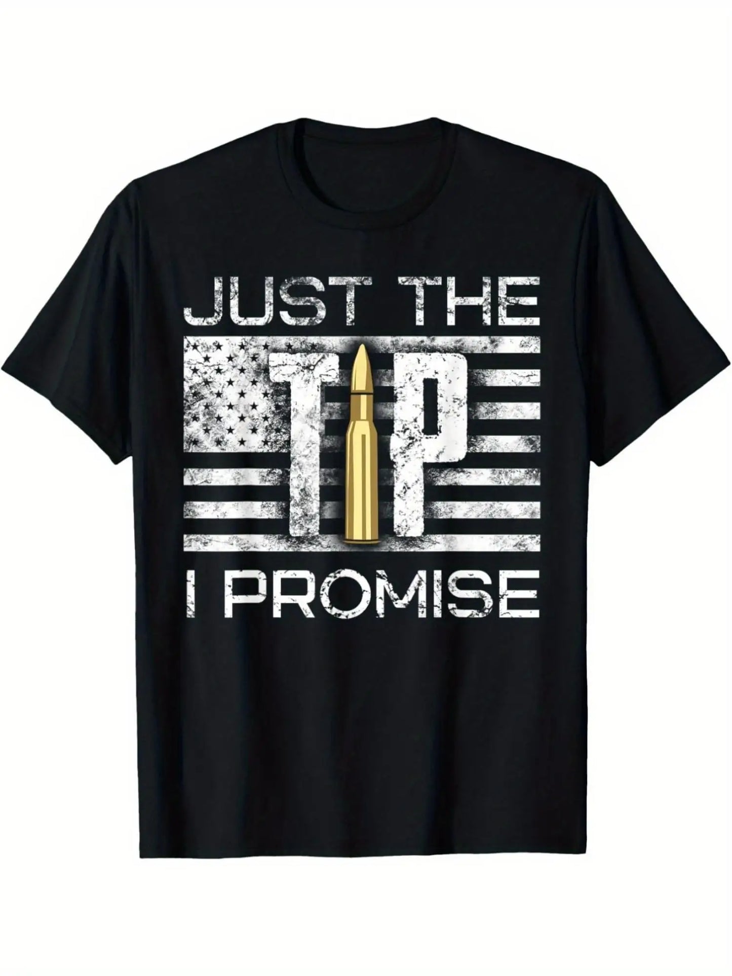 Men's Gun Lover Graphic T-Shirt - 'Just the Tip I Promise' Design with American Flag & Bullet Motif