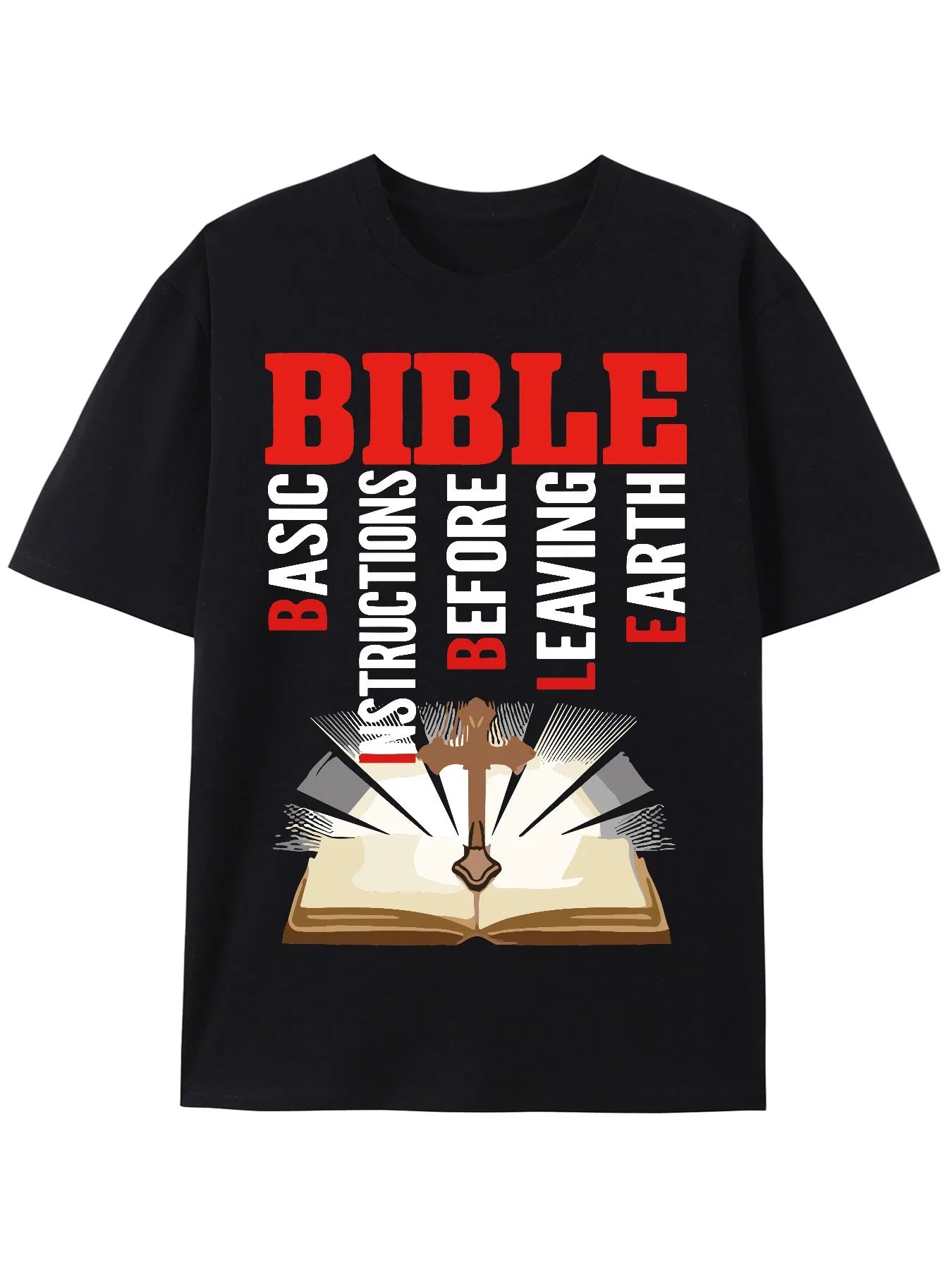 Soft, Breathable Vibrant Bible and Cross Print T-Shirt for Men - Casual Short Sleeve Crew Neck Tee for Summer