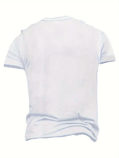 Plus Size Men's Navy Blue T-Shirt with Unique Number Print - Casual Streetwear, Polyester & Elastane Blend