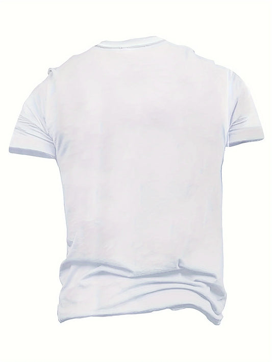 Plus Size Men's Navy Blue T-Shirt with Unique Number Print - Casual Streetwear, Polyester & Elastane Blend