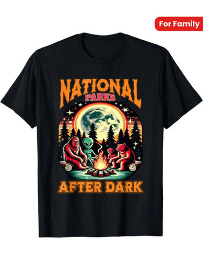 National Park After Dark in Landscapes Retro Vintage Apparel T-Shirt, Regular-Fit, Family Clothing
