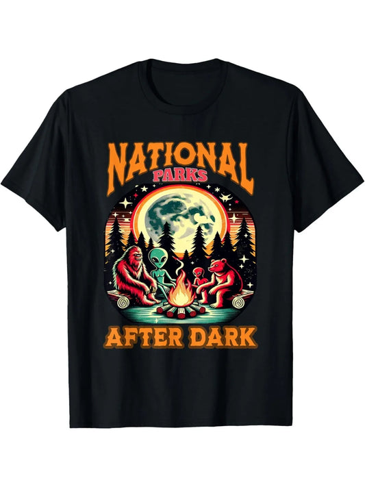 National Park After Dark in Landscapes Retro Vintage Apparel T-Shirt, Regular-Fit, Family Clothing