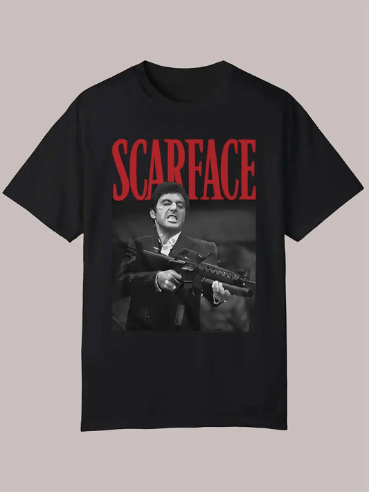 Men'S Casual Summer T-Shirt - Scarface Graphic Print, Crew Neck, Short Sleeve, Polyester, Regular Fit