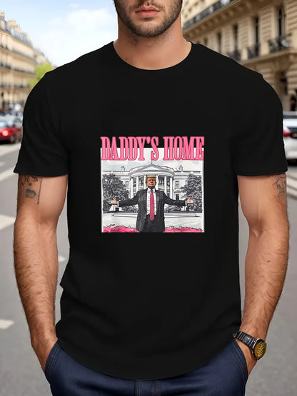 1pc Unisex Cotton T-Shirt, "Daddy'S Home" Trump 2024 Election Print, Casual Crew Neck, Short Sleeve, All-Season Knit Fabric
