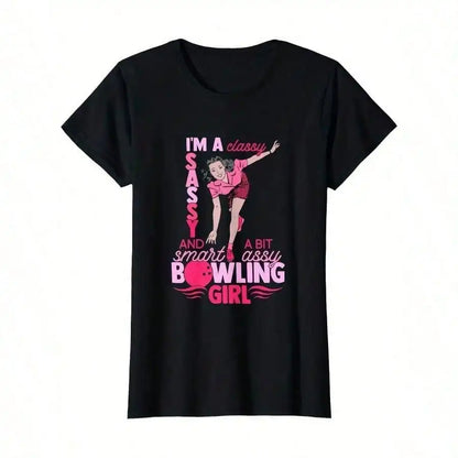 [220g Cotton Classy Sassy Tee] Classy Sassy Bowling Women Professional Bowling Shoes Womans T-Shirt-100% Cotton-220g
