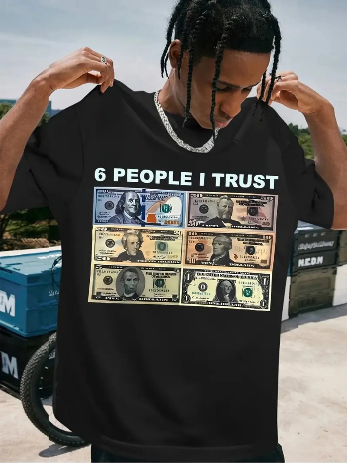 Men's "6 People I Trust" Graphic Cotton T-Shirt - Casual Round Neck Short Sleeve, 100% Cotton Knit Fabric