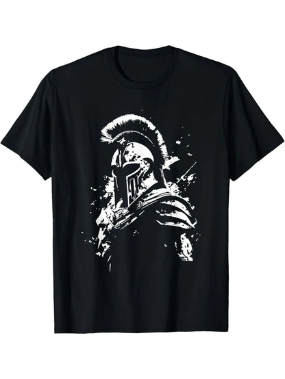 Spartan Helmet Men's Black Cotton T-Shirt | Leonidas Graphic Tee, Gym Workout Apparel, Greek Warrior Style, Fitness Fashion