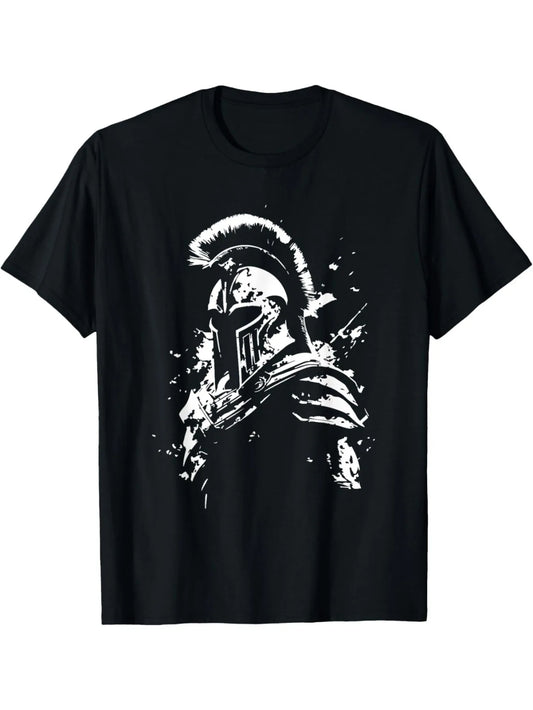 Spartan Helmet Men's Black Cotton T-Shirt | Leonidas Graphic Tee, Gym Workout Apparel, Greek Warrior Style, Fitness Fashion