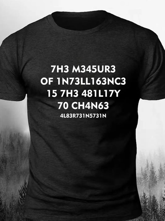 Plus Size Men's Navy Blue T-Shirt with Unique Number Print - Casual Streetwear, Polyester & Elastane Blend