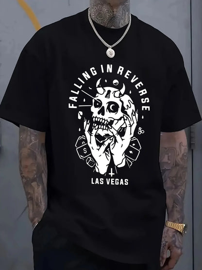 Funny Vintage Skull Graphic T-Shirt - Short Sleeve Black Tee for Men - Falling in Reverse Tour Gift