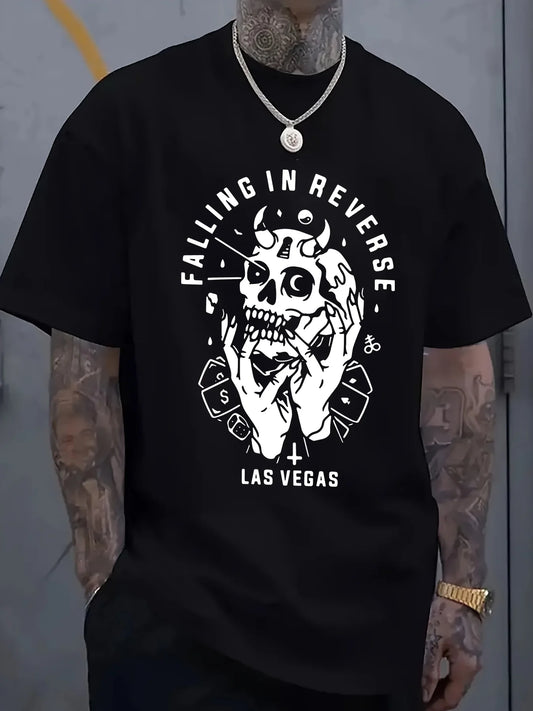 Funny Vintage Skull Graphic T-Shirt - Short Sleeve Black Tee for Men - Falling in Reverse Tour Gift