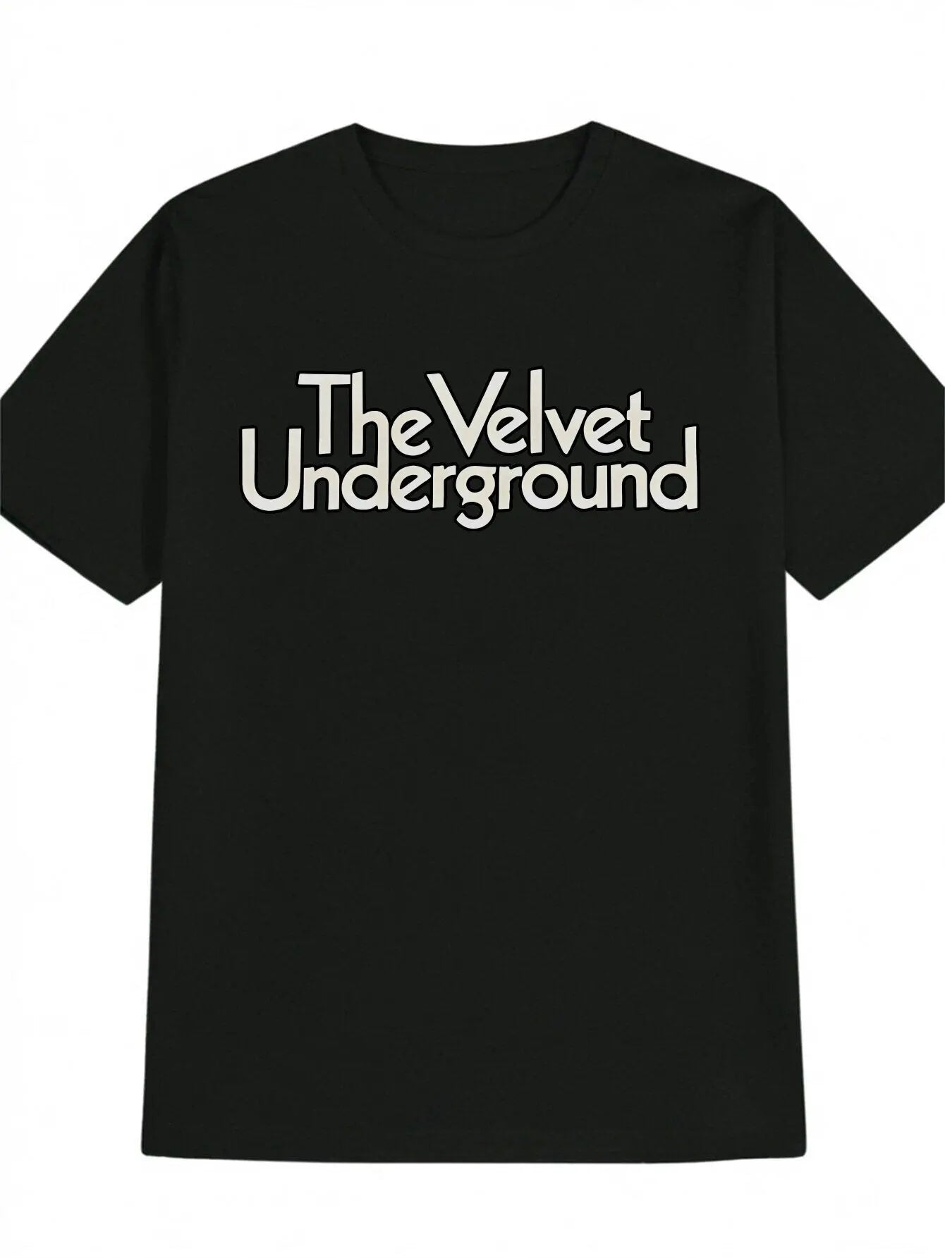 Men'S Casual Crew Neck T-Shirt with "THE VELVET UNDERGROUND" Print - Black, Soft Polyester Fabric,