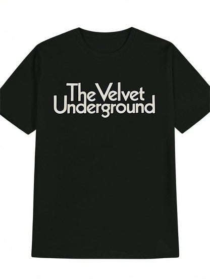 Men'S Casual Crew Neck T-Shirt with "THE VELVET UNDERGROUND" Print - Black, Soft Polyester Fabric,