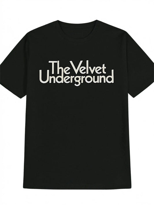 Men'S Casual Crew Neck T-Shirt with "THE VELVET UNDERGROUND" Print - Black, Soft Polyester Fabric,