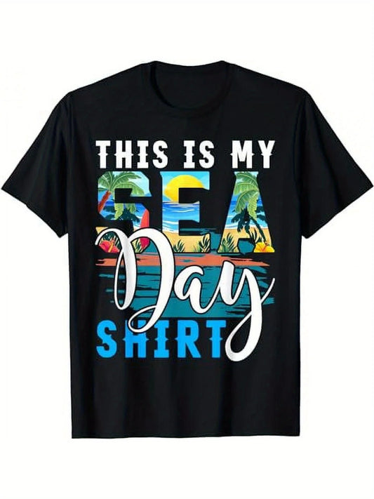[Cruise Fun] This Is My Sea Day' Cruise-Themed Cotton T-Shirt - Soft, Breathable Crew Neck Tee for Men & Women