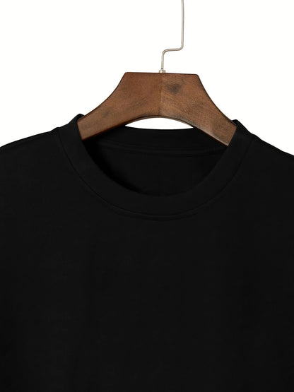 Plus Size Men's Navy Blue T-Shirt with Unique Number Print - Casual Streetwear, Polyester & Elastane Blend